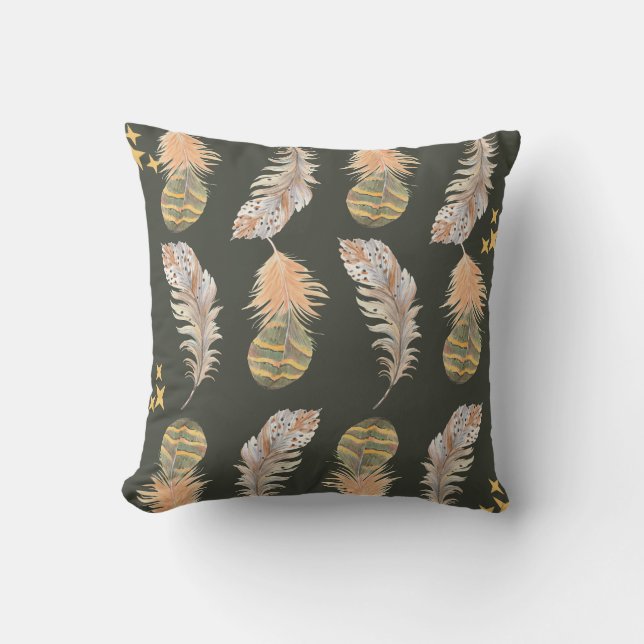 Earthy Feather Pattern Throw Pillow Kissen (Vorderseite)