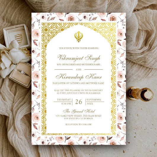 Earthy Floral Anand Karaj Punjabi Sikh Wedding Einladung