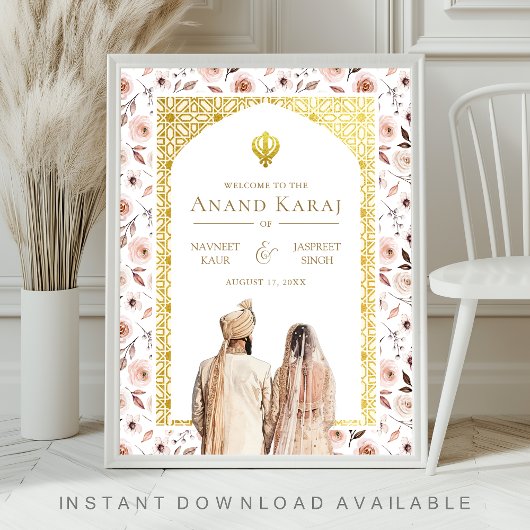 Earthy Floral Anand Karaj Wedding Welcome Sign Poster