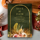 Earthy Floral Arch Gold Sage Green Wedding Save The Date