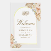Earthy Floral Arch Muslim Wedding Welcome Acrylschild (Vorderseite)