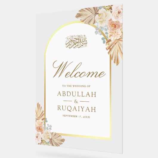 Earthy Floral Arch Muslim Wedding Welcome Acrylschild (Winkel)