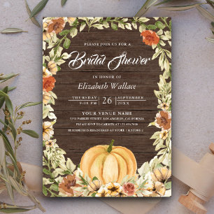 Earthy Floral Barn Wood Pumpkin Brautparty Einladung