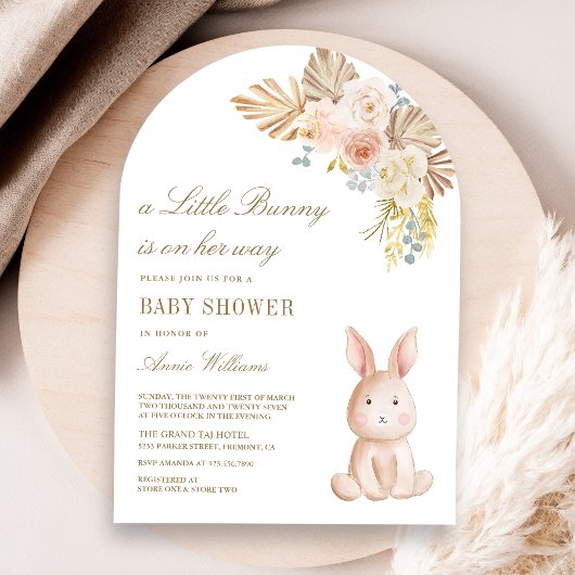 Earthy Floral Boho Bunny Rabbit Arch Baby Dusche Einladung