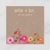 Earthy Floral Boho Kraft Stud Earring Display Quadratische Visitenkarte (Vorderseite)