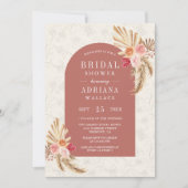 Earthy Floral Pampas Cinnamon Rose Brautparty Einladung (Vorderseite)
