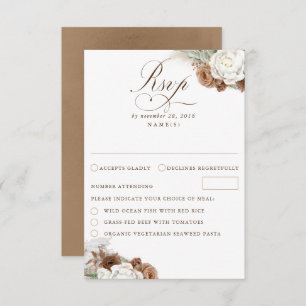 Earthy Floral Pampas Grass Boho Wedding RSVP Card