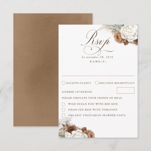 Earthy Floral Pampas Grass Boho Wedding RSVP Card Karte (Vorne/Hinten)