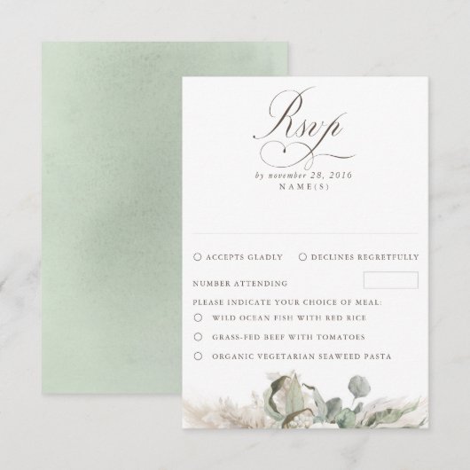 Earthy Floral Pampas Grass Boho Wedding RSVP Karte (Vorne/Hinten)
