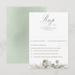 Earthy Floral Pampas Grass Boho Wedding RSVP Karte