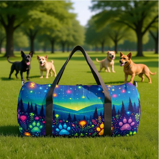 Earthy Floral Paw Print Travel  Duffle Bag