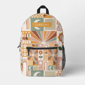 Earthy Geometric 70er Retro Personalisiert Name Bedruckter Rucksack (Vorderseite)