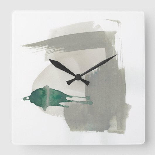 Earthy Gestures - Grey and Green Quadratische Wanduhr (Vorderseite)