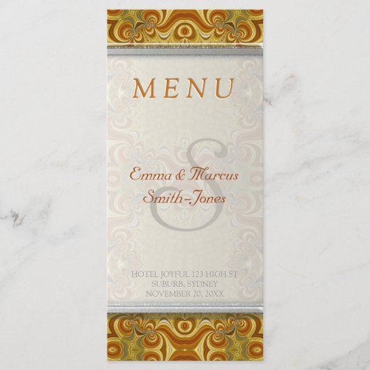 Earthy Gold Retro Bohemisch Vintage Wedding Menu Menükarte (Vorderseite)