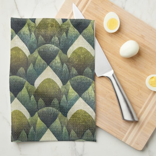 Earthy Green Art Deco Fan Pattern (5) Geschirrtuch (Viertel Falte)