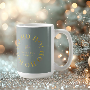 Earthy Green Gold Christmas Ho Ho Ho ID1009 Kaffeetasse
