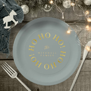 Earthy Green Gold Christmas Ho Ho Ho ID1009 Pappteller