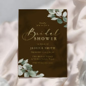 Earthy Green Leaves Rustic Gold Bridal Shower Folieneinladung
