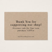 Earthy green shop thank you card with discount (Rückseite)