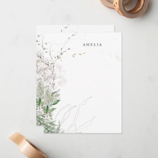 Earthy Green Watercolor Personalisierter Name Mitteilungskarte (Vorderseite/Rückseite Beispiel)