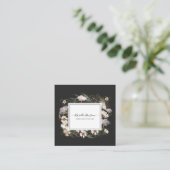 Earthy Greenery Floral Gold Glitzer Black Quadratische Visitenkarte (Stehend Vorderseite)