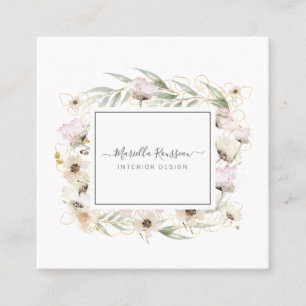 Earthy Greenery Floral Gold Glitzer Business Card Quadratische Visitenkarte