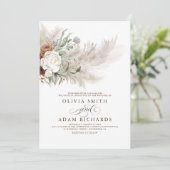 Earthy Greenery Floral Pampas Grass Boho Wedding Einladung (Stehend Vorderseite)