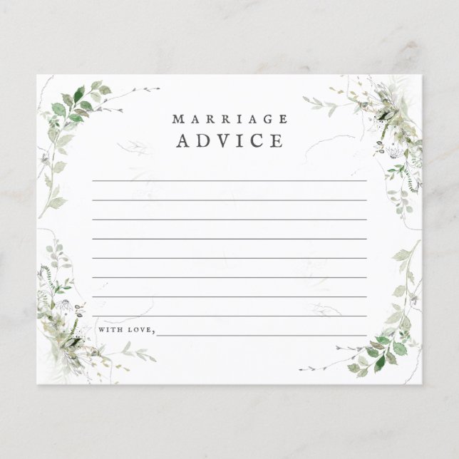 Earthy Greenery Watercolor Wedding Advice Card (Vorderseite)