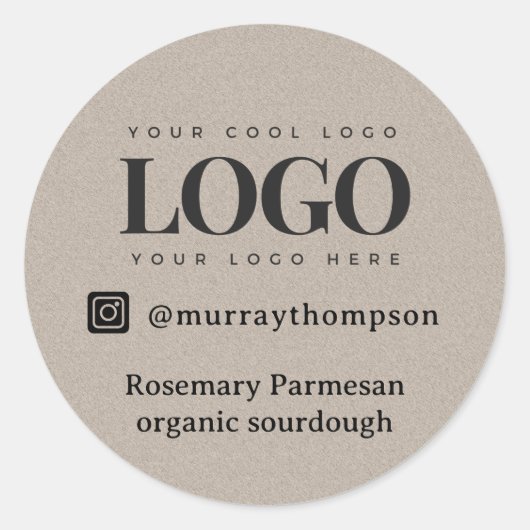 Earthy Grey Kraft Business Rectangle Logo Social Runder Aufkleber (Vorderseite)