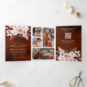 Earthy Ivory Floral QR Code Terracotta Wedding Dreifach Gefaltete Einladung (Innenseite)