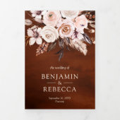 Earthy Ivory Floral QR Code Terracotta Wedding Dreifach Gefaltete Einladung (Cover)