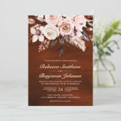 Earthy Ivory Floral QR Code Terracotta Wedding Einladung (Stehend Vorderseite)