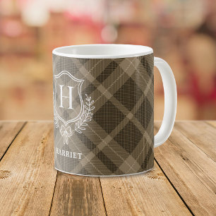 Earthy Kariert Monogram Initial Tartan Kaffeetasse