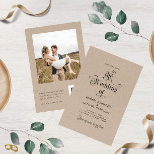 Earthy Kraft Vintage Typografie QR Code Wedding Einladung