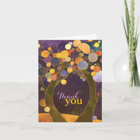 Earthy Liebe Trees Lila Wedding Danke Card (Vorderseite)