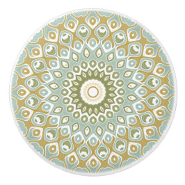 Earthy Mandala in Green, Gold, and Soft Blue Keramikknauf