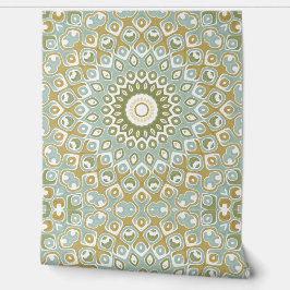 Earthy Mandala in Green, Gold, and Soft Blue Tapete