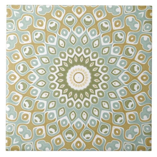 Earthy Mandala in Green, Gold und Soft Blue Fliese (Vorderseite)