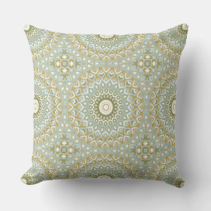 Earthy Mandala in Green, Gold und Soft Blue Kissen