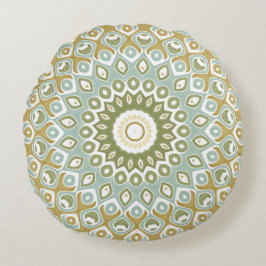 Earthy Mandala in Green, Gold und Soft Blue Rundes Kissen
