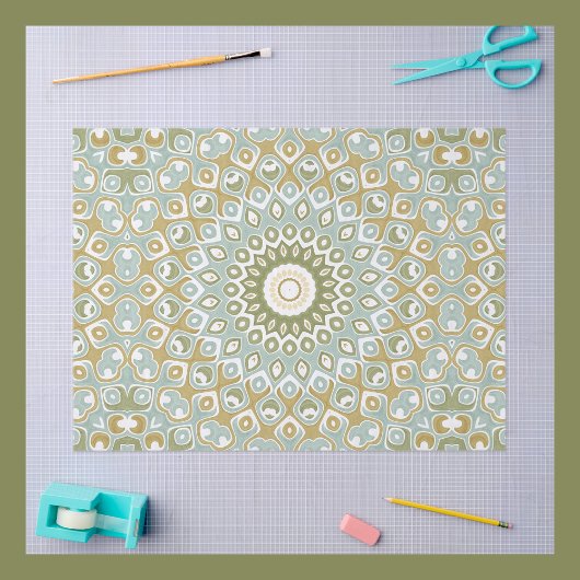 Earthy Mandala in Green, Gold und Soft Blue Seidenpapier
