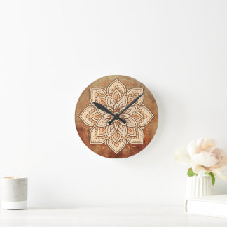 Earthy Mandala Runde Wanduhr
