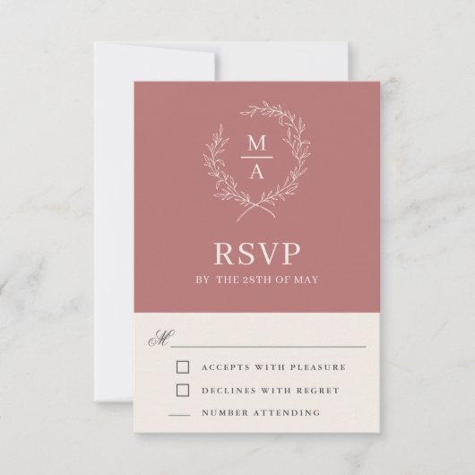 Earthy Marsala Simple Elegant Monogram RSVP Karte (Vorderseite)