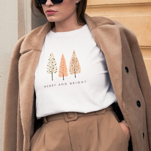 Earthy Merry and Bright Boho Christmas Tree Womens T-Shirt