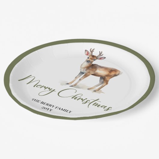 Earthy Minimal Christmas Script Personalized Plate Pappteller (Schrägansicht)