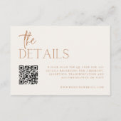 Earthy Minimal Wedding Details QR Code Begleitkarte (Vorderseite)