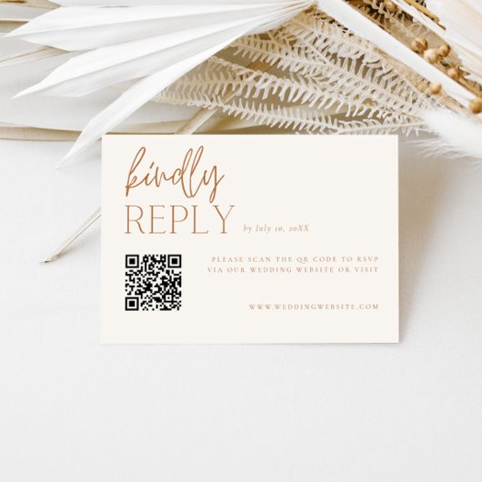 Earthy Minimal Wedding RSVP QR Code Enclosure Card Begleitkarte