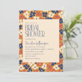 Earthy Modern Blue Yellow Red Floral Brautparty Einladung (Stehend Vorderseite)