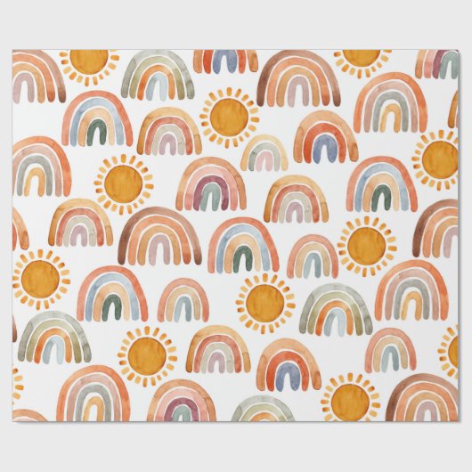 Earthy Modern Boho Rainbow and Sun Geschenkpapier (Flach)