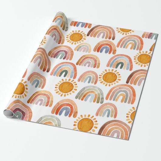 Earthy Modern Boho Rainbow and Sun Geschenkpapier (Ungerollt)